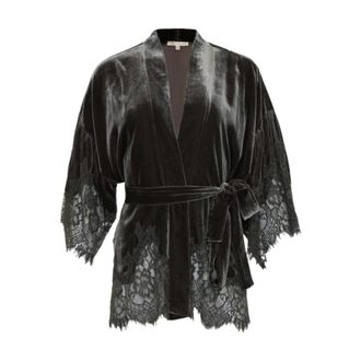 Gold Hawk Velvet Coco Lace Kimono - Dames - Blouses & Shirts - Zwart - Maat: M Velours
