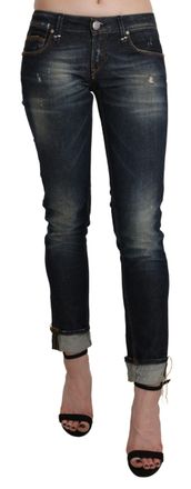 Acht Womens Skinny Jeans Distressed Detailing - Dark Grey Cotton - Size 26 (Waist)