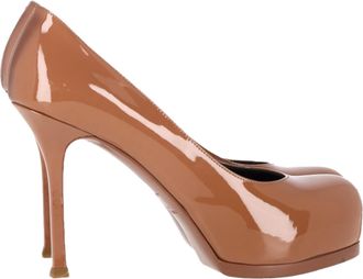 Saint Laurent Pre-owned Womens Tribtoo Platform Pumps in Beige Patent Leather - Size EU 37