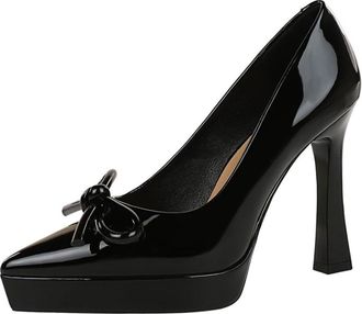 Generic High Heels for Women Stiletto Pointed Toe Pumps 12CM Bow Wedding Shoes Sexy for Bride Prom Party (Black,4.5)