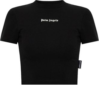 Palm Angels Tops, Dames, Zwart, L, Katoen, Logo Print T-shirt
