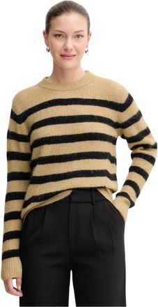 Mos Mosh MMThora Stripe Crewneck Knit - Dames - Ronde hals truien - Geel - M - Wol - Truien & Vesten