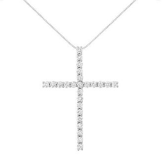 House of Brilliance Silver 3.0 Cttw Diamond 1-1/2 Cross Pendant with Box Chain Necklace at Nordstrom