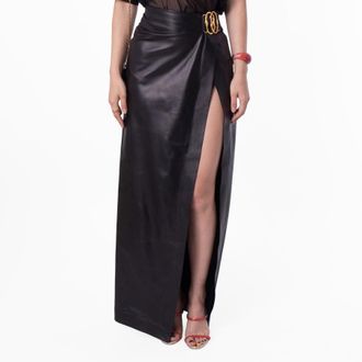 Bally Side Split Leather Skirt, Brand Size 38 ( US Size 2 )