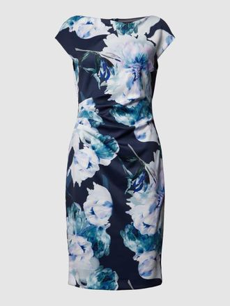 Swing Knielanges Cocktailkleid mit floralem Muster in Marine, Gr&ouml;&szlig;e 48