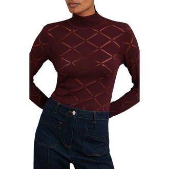 Reiss Serene Open Stitch Mock Neck Sweater in Raspberry Red at Nordstrom Rack, Size X-Small