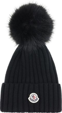 Moncler Wol Pom Pom Beanie Hoed - Dames - Hoeden - Zwart - ONE Size - Wol - Accessoires