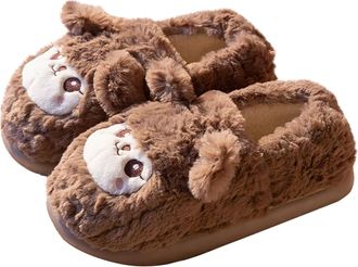 Generic Womens Cute Slippers Animal Cosy Home Plush Slippers Warm Winter Cotton Memory Foam House Shoes Fluffy Non-Slip Indoor Shoes (Coffee, 44)