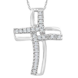 Pompeii3 1/4Ct T. W. Diamond Cross 10k White Gold Pendant 18 Chain Necklace