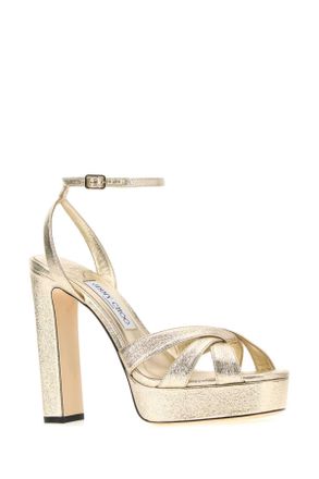 Jimmy Choo London Womens Gold Fabric Kove 120 Sandals Platinum Scarpe Con Tacco High Heel Shoes