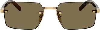 Prada 55mm Rectangular Sunglasses in Gold /Light Brown at Nordstrom