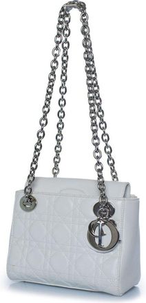Dior Silver Leather Cannage Lady Double Chain Bag (Authentic Pre-Loved)