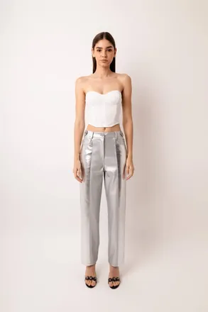 Amylynn Lupe Metallic Straight Pant In Silver