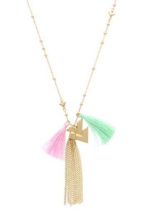 Olivia Welles Fara Tassel Pendant Necklace in Worn Gold /Pink at Nordstrom Rack
