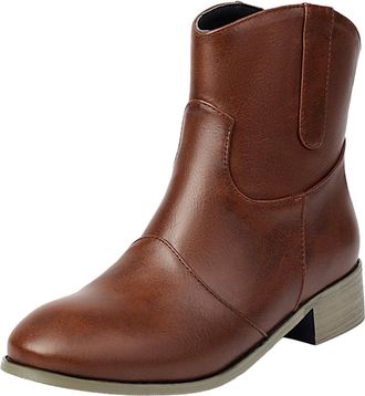 Generic Womens Ankle Boots Low-Heel Pointed Toe Elegant Western Cowboy Booties PU Leather Slip-on Boots Casual Shoes Comfortable Autumn Winter size 7.5