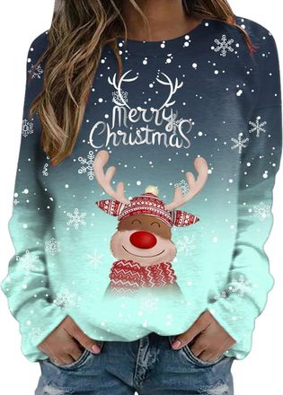 Generic Ladies Christmas Jumpers Womens Long Sleeve Christmas Sweatshirts Crewneck Pullover Warm Thermal T Shirts Funny Reindeer Graphic Xmas Tops Casual Wint