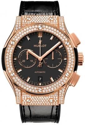 Hublot Classic Fusion Black Dial Automatic Mens Diamond Watch 541.OX.1181.LR.1704