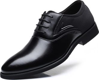 Generic Oxford Shoes for Men Lace Up Round Black Burnished Toe Vegan Leather Low Top Slip Resistant Block Heel Anti-Slip Rubber Sole Wedding(10.5 UK)