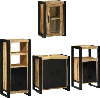 vidaXL Juego De Muebles De Ba&ntilde;o 4 Pcs Marr&oacute;n Madera De Mango Maciza Vidaxl