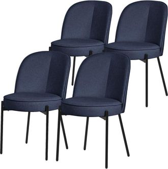 ML Design Ml-design Juego 4x Sillas De Comedor Azul Oscuro De Poli&eacute;ster Tapizado Con Patas De Metal Asiento Acolchado Con Respaldo Semi-redondo Dise&ntilde;o Atemporal
