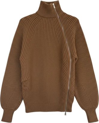 Dondup Cardigan met schuine rits - Dames - Vesten - Bruin - S - Wol - Truien & Vesten
