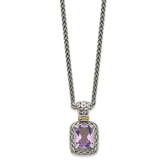 Diamond2Deal Sterling Silver with 14K Accent Cushion Amethyst Pendant Necklace
