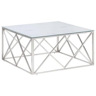 Berkfield Home Coffee Table Silver Stainless Steel & Tempered Glass