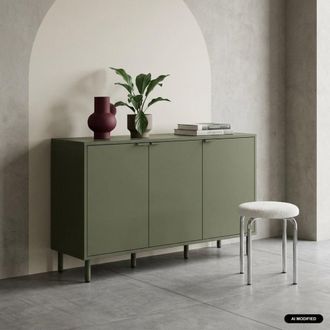 Sweeek Aparador de madera y metal con 3 puertas, 120cm, verde kaki