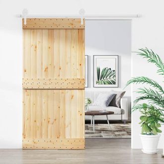 Berkfield Home Sliding Door with Hardware Set 100x210 cm Solid Wood Pine in Brown