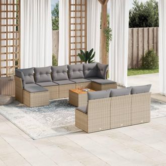vidaXL Juego De Sof&aacute;s Jard&iacute;n Con Cojines Beige Mezcla 11 Pzas Rat&aacute;n Pe Vidaxl