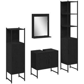 vidaXL Juego De Muebles De Ba&ntilde;o 4 Pcs Negro 33 X 33 X 185.5 Cm Vidaxl