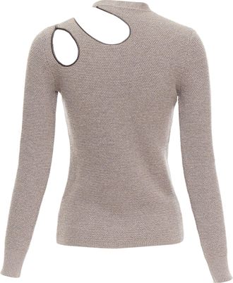 Tom Ford taupe fleece wool blend cut out leather collar sweater S