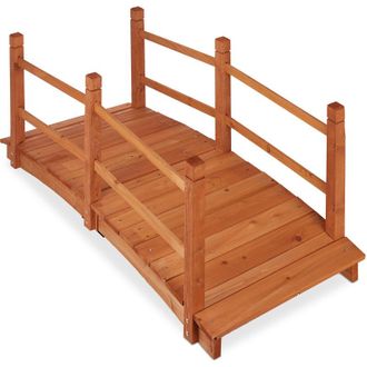 Relaxdays Relaxdays Ponte da Giardino in Legno, Ringhiera, percorribile,Decorazione Giardino Giapponese,HLP 56x140x60 cm,arancione