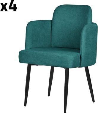 ML Design Set de 4 Sillas de comedor de tela turquesa oscuro y patas de metal