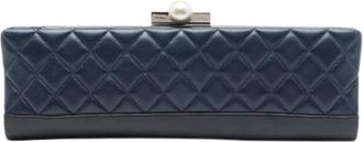 Chanel Pre-owned Quilted Lambskin Clutch - Dames - Vintage Clutch - Blauw - ONE Size - Leer - Vintage