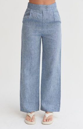 Crescent Linen Wide Leg Pants in Blue at Nordstrom, Size Large