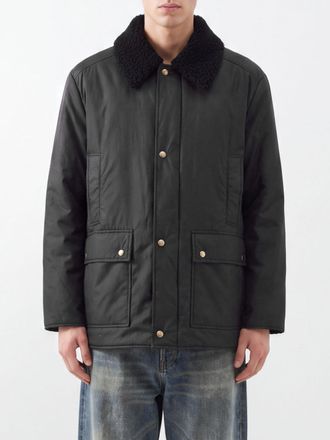 Maison Margiela Giubbotto imbottito in nylon con colletto in pelliccia