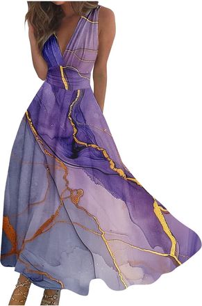 Generic Summer Dresses for Women UK Wedding Guest, Dresses for Women UK Office, Womens Summer Dresses for Older Women Holidays 3 Quarter Sleeve, v Neck Maxi D