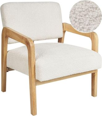 Beliani Beliani - Sillón salón asiento respaldo bouclé tapicería estructura madera clara blanco Hjo