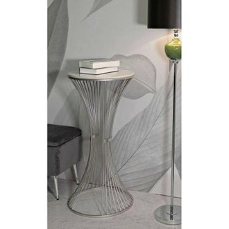 Dmora Dmora - Mesa De Caf&eacute; Sitnica, Mesa De Centro Baja, Revistero Para Sof&aacute;, Estante De La Sala De Estar, Plata, 50x50 H100 Cm