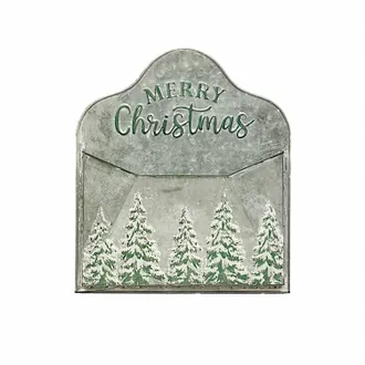 Creative Co-op merry Christmas Embossed Metal Mailbox In Grey