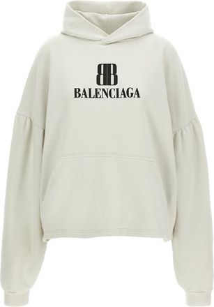 Balenciaga Light Grey Cropped Logo Hoodie
