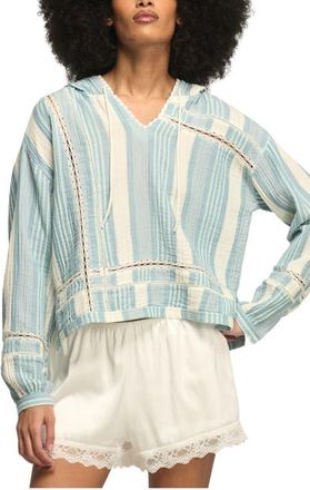 Lucky Brand Stripe Lace Inset Guaze Hoodie in Blue Stripe at Nordstrom, Size Xx-Large