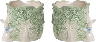 Two's Company Cabbage & Bunny Set Of 2 Cachepots / Planters