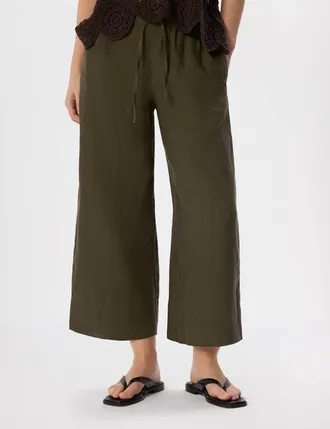 Whistles Elasticated Linen Crop Trousers in Khaki at Nordstrom, Size 14