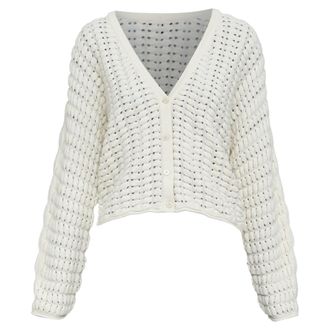 Theory White Cashmere Cable Crop Cardigan
