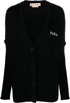 Marni logo-embroidered cotton cardigan - women - Cotton - 38 - Black