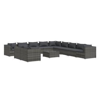 vidaXL Set De Muebles De Jard&iacute;n 12 Pzas Cojines Rat&aacute;n Sint&eacute;tico Gris Vidaxl