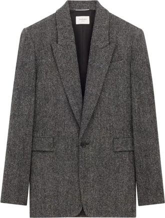 Saint Laurent Brushed Herringbone Wool Jacket - Heren - Blazers - Grijs - L - Wol - Jassen