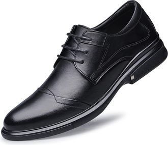 Generic Dress Formal Shoes for Men Lace Up Round Toe Derby Shoes Cap Toe Leather Low Top Anti-Slip Rubber Sole Prom(10.5 UK) Black